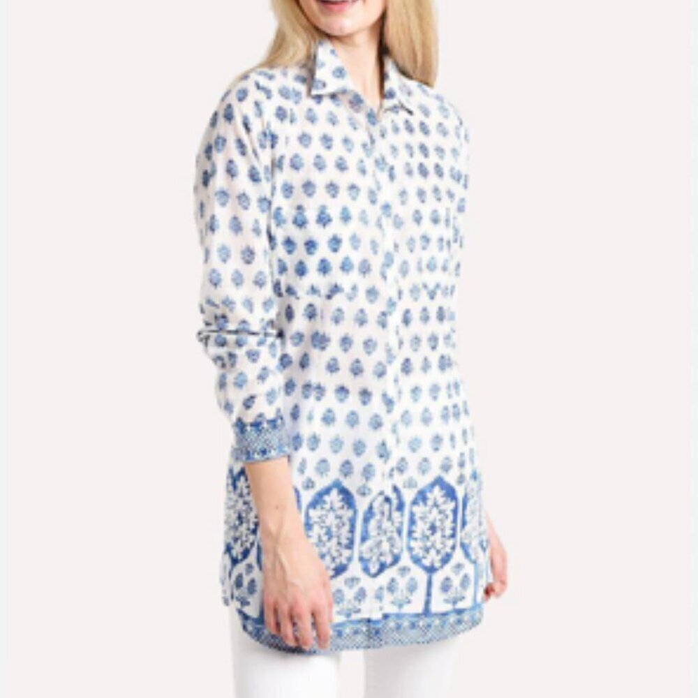 Jude Connally Callie Tunic Top Long Sleeve Button Up 100% Cotton Small